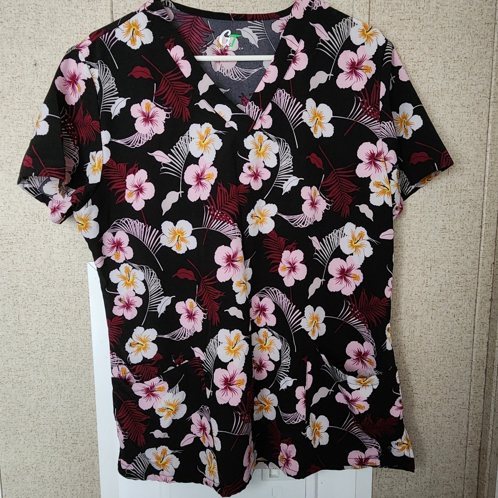 Tropical floral scrub top